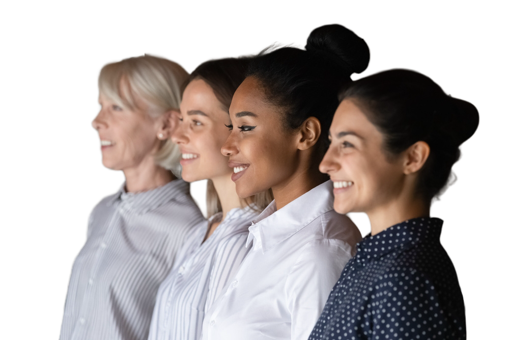 Four women representing different stages of adult life